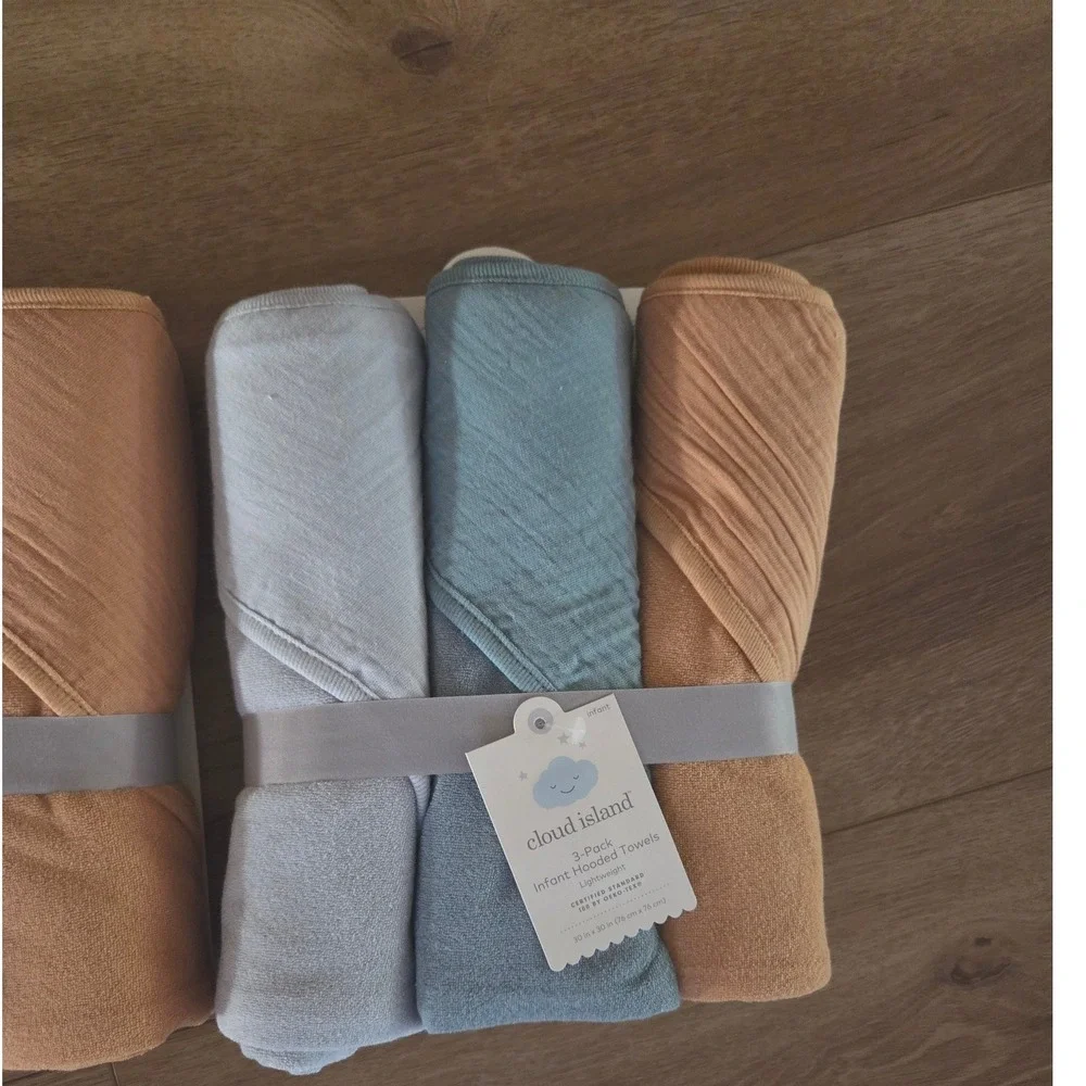 Cloud‎ Island 6 Pack Infant Hooded Towels Blue Mustard Yellow 30x30 NEW